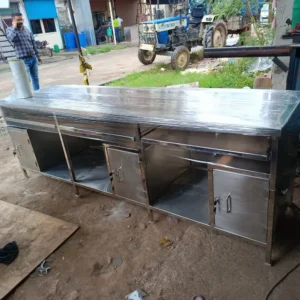 Stainless Steel Office Table with Storage Cabinets & Drawers